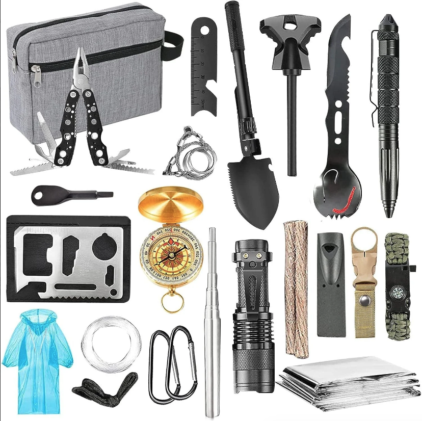 **Kit multifunctional, 19 piese, excelent pentru drumetii, vanatoare, pescuit, camping