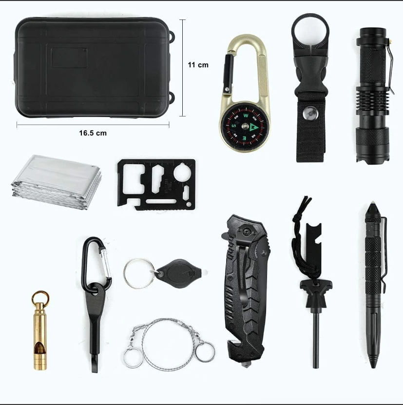 **Kit multifunctional, 19 piese, excelent pentru drumetii, vanatoare, pescuit, camping