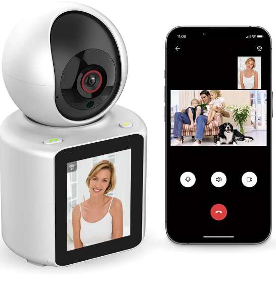 **Camera video comunicare bidirectionala, ecran de 2.8 inch, poate initia apeluri telefonice video, camera de securitate inteligenta 360°, video HD 1080p, vizualizare nocturna, detectare miscare, stocare in Cloud si pe card SD