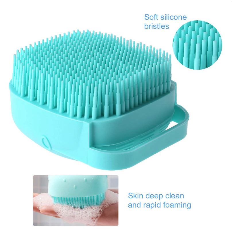 **Burete de baie din silicon, Mini Soft Brush, cu rezervor pentru gel de dus / sampon