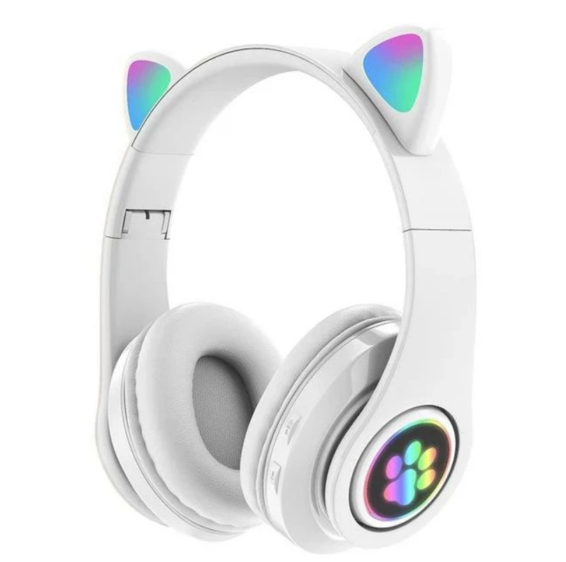 **Casti wireless pliabile cu urechi de pisica iluminate LED, Bluetooth 5.0, Bass Stereo