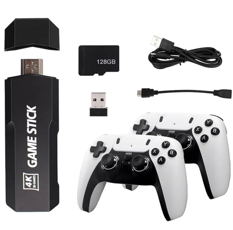 **Consola tip stick cu jocuri retro, 20.000 de Jocuri Video, 9 emulatoare, 64 GB, 2 x controller Wireless 2.4GHz 4K Ultra game