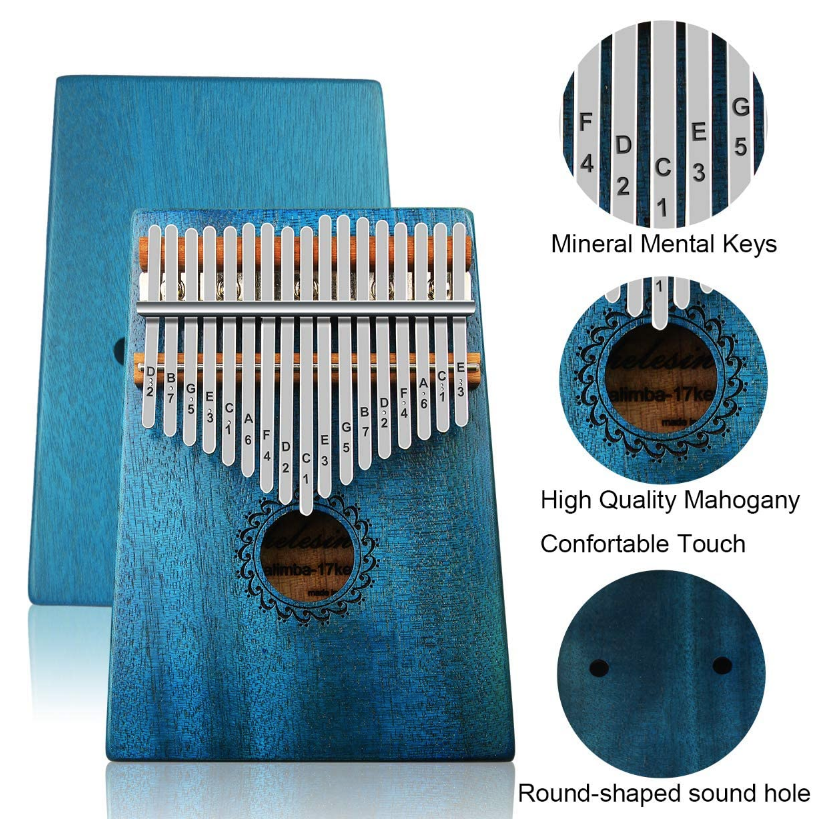 **Instrument muzical din lemn cu incinta si 17 note, Kalimba, mini-pian