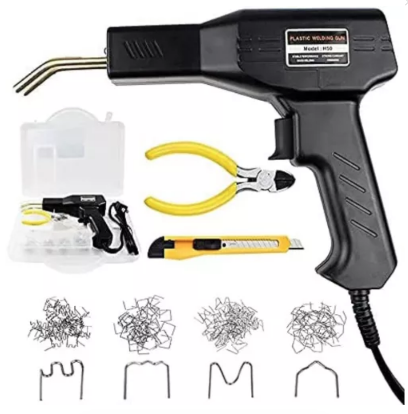 **Trusa aparat sudat plastic, pistol profesional pentru lipit/sudat plastic, kit pentru repararea fisurilor din plastic, polipropilena, 200 capse de intarire, putere 50W