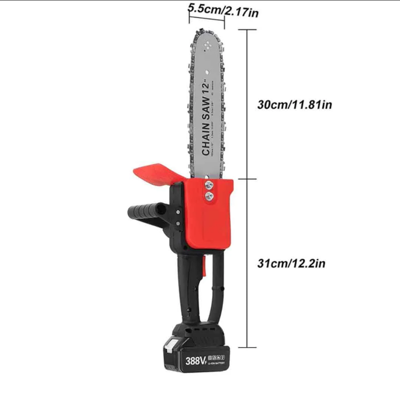 **Drujba electrica cu lant 12 inch, cu 2 Acumulatori, 48 V, Lithium, 2 lanturi, 1200 W, 4800rpm, 305mm