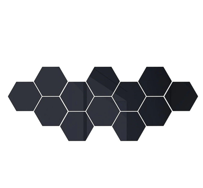 **Set 12 oglinzi acrilice autoadezive decorative forma hexagon, diametru 7, 13, 20 si 23 cm