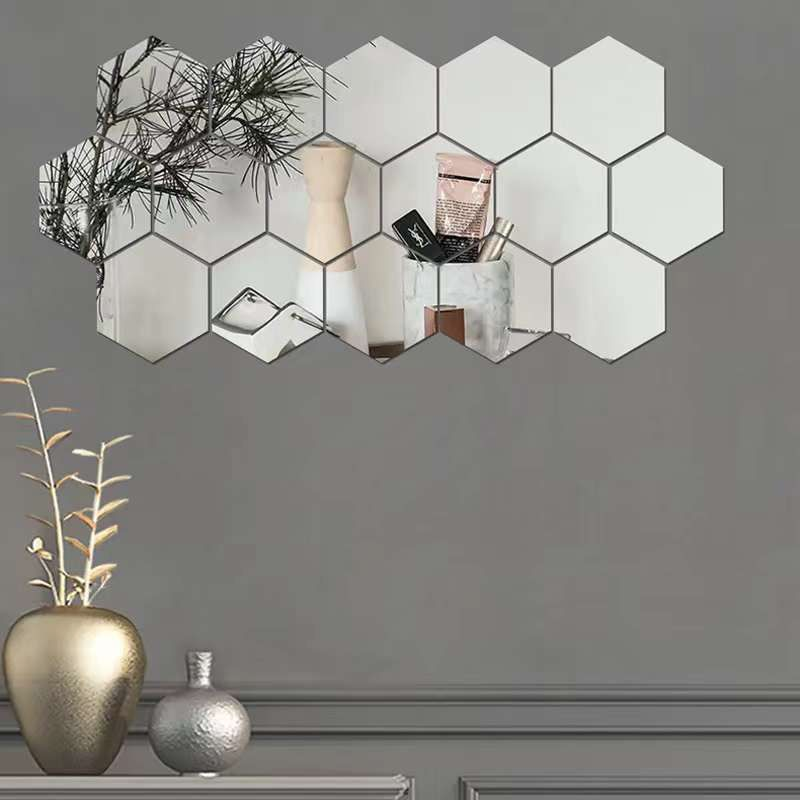 **Set 12 oglinzi acrilice autoadezive decorative forma hexagon, diametru 7, 13, 20 si 23 cm