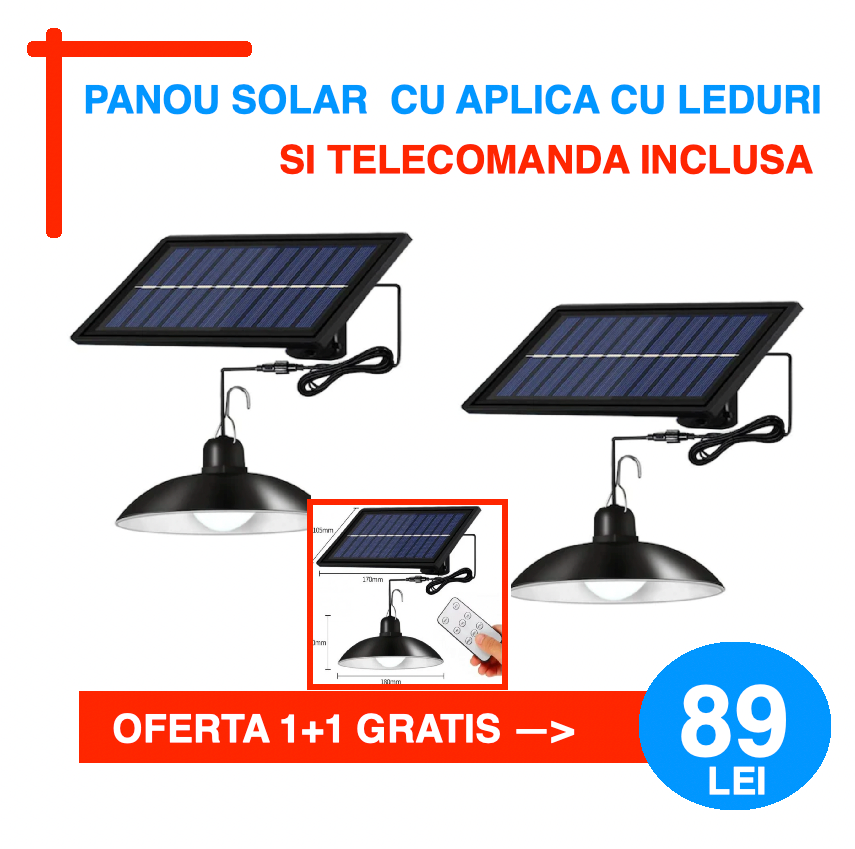 Oferta 1 + 1! Panou Solar Cu 1 Bec LED Cu Aplica Si Telecomanda