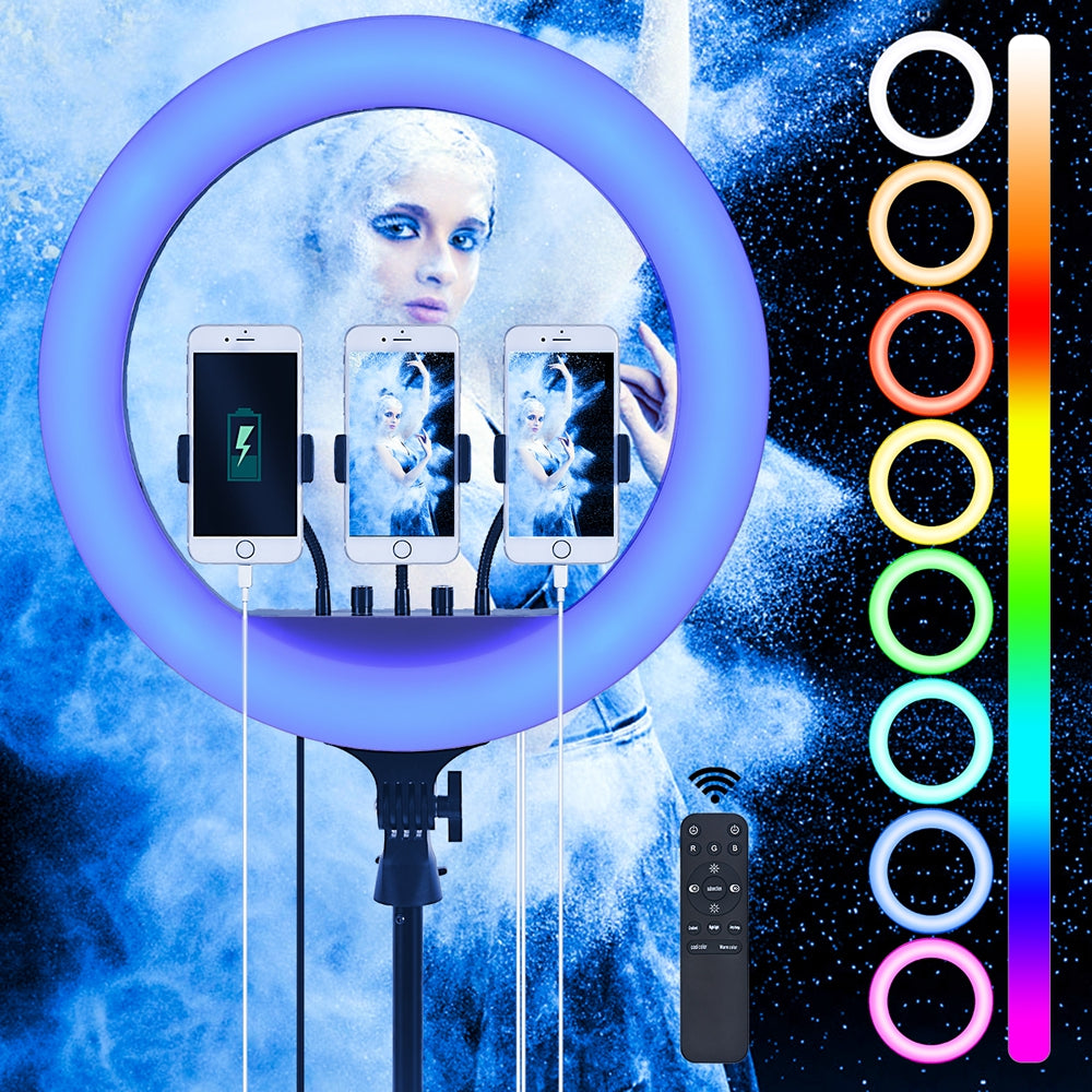 Selfie ring RGB, inaltime 1.80 metri, diametru 45 cm, 18 inch, telecomanda