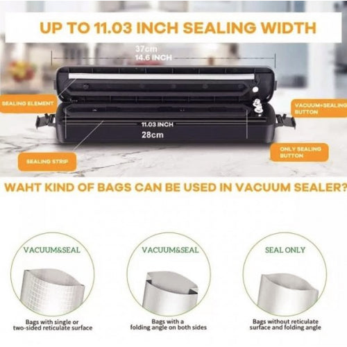 T-Aparat de vidat pungi - Vacuum Sealer negru + 5 pungi CADOU