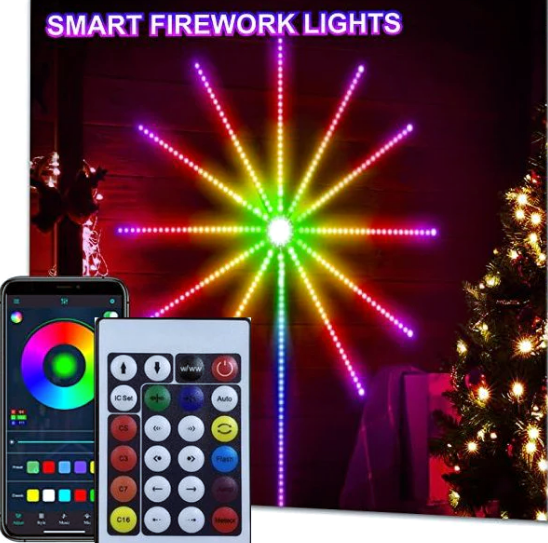 Banda de artificii led RGB, Bomstom, Bluetooth/USB, control prin telecomanda/telefon, sincronizare audio, 200 de efecte lumini dinamice