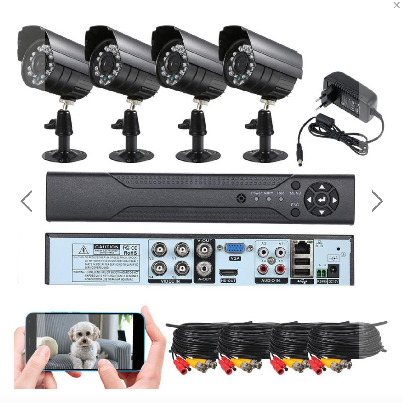 Sistem de supraveghere CCTV FULL HD, Kit DVR cu 4 camere exterior / interior