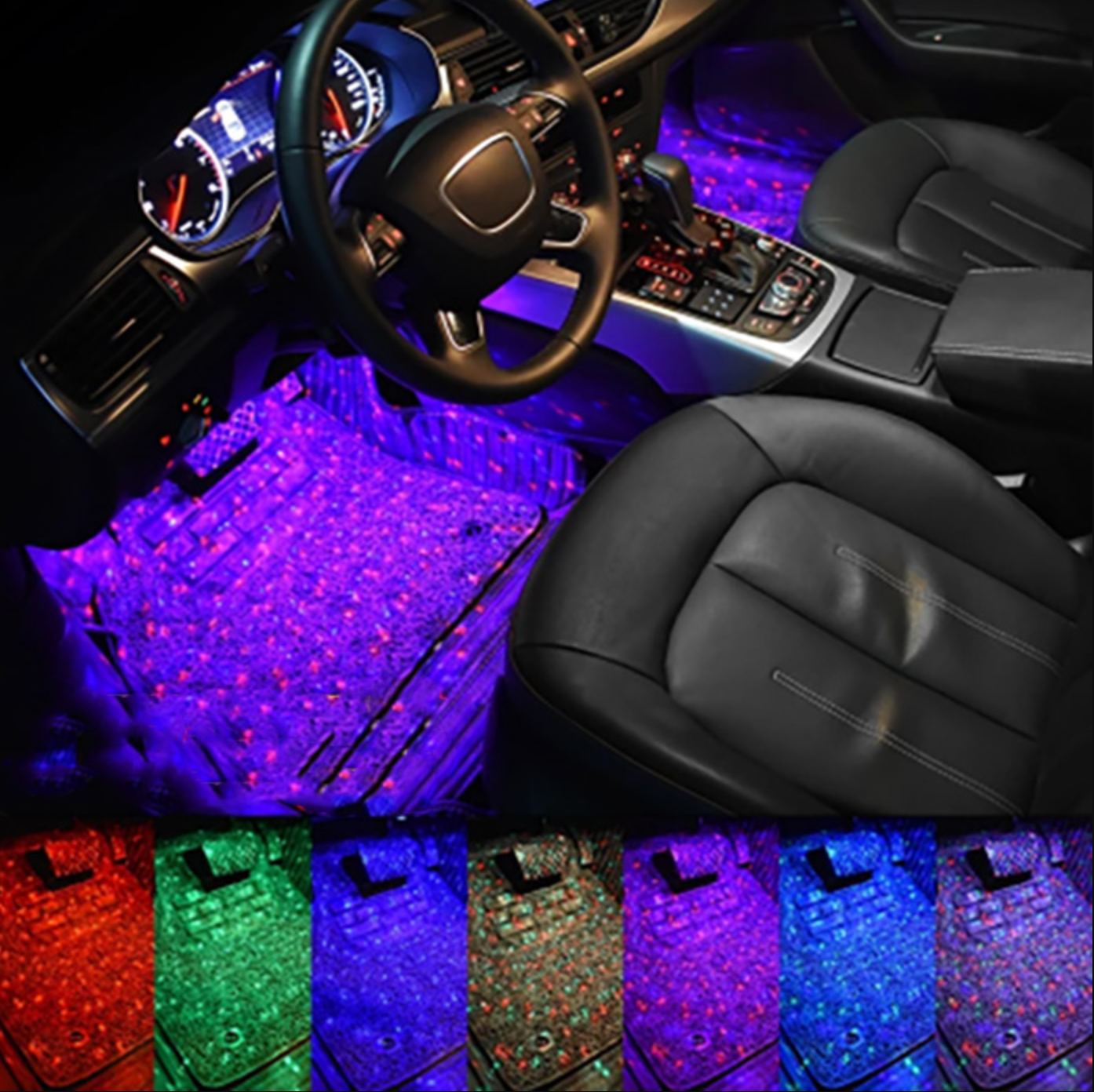 Set 4 lumini auto interior, a10, usb, led rgb