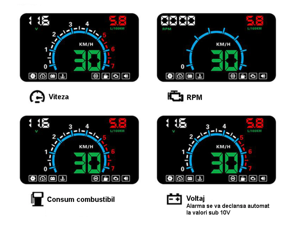 '- Vitezometru pentru parbriz HUD E350, ecran 5.8”