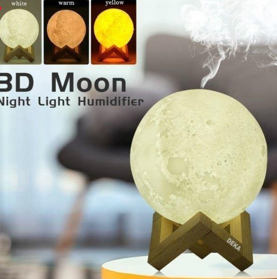 '- Lampă de veghe cu umidificator, Luna Moon 3D, 880 ml + Cadou un ulei esențial aromaterapie 10ml