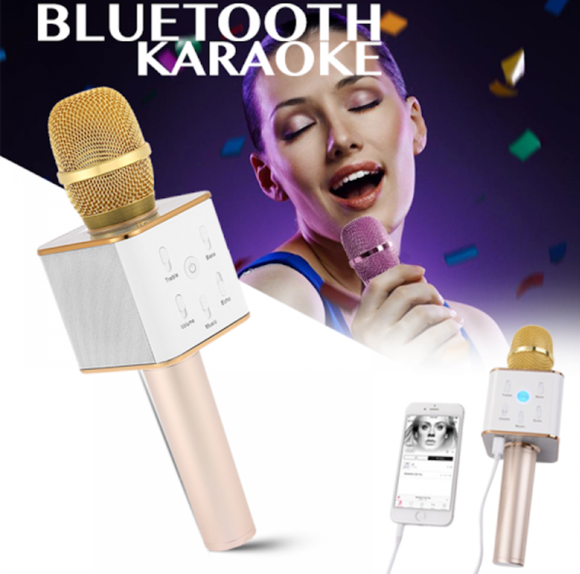 '- Microfon Karaoke fara fir Q7 Bluetooth portabil cu boxa