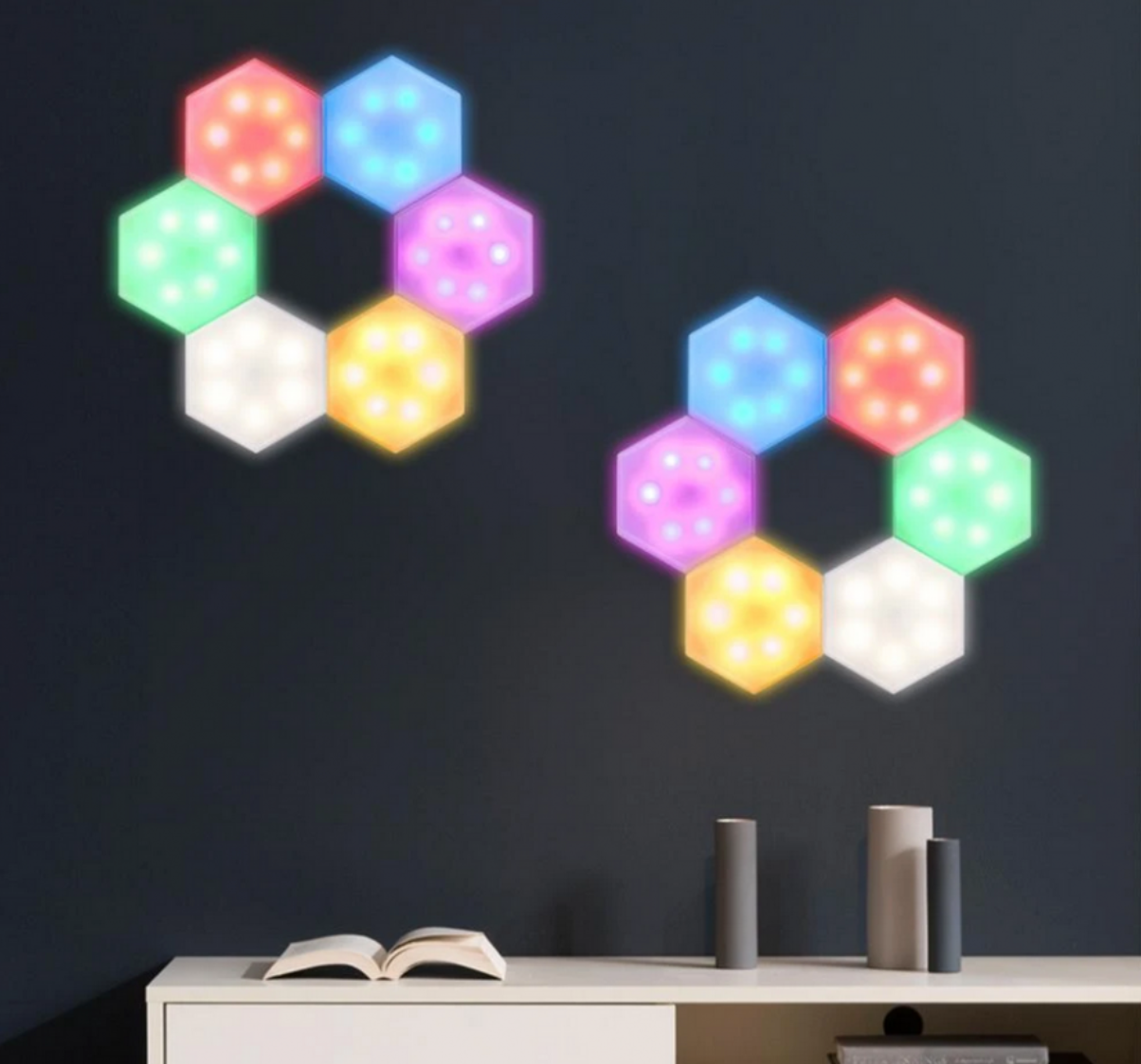 NOU: Set 6 lampi hexagon RGB cu telecomanda si senzor tactil