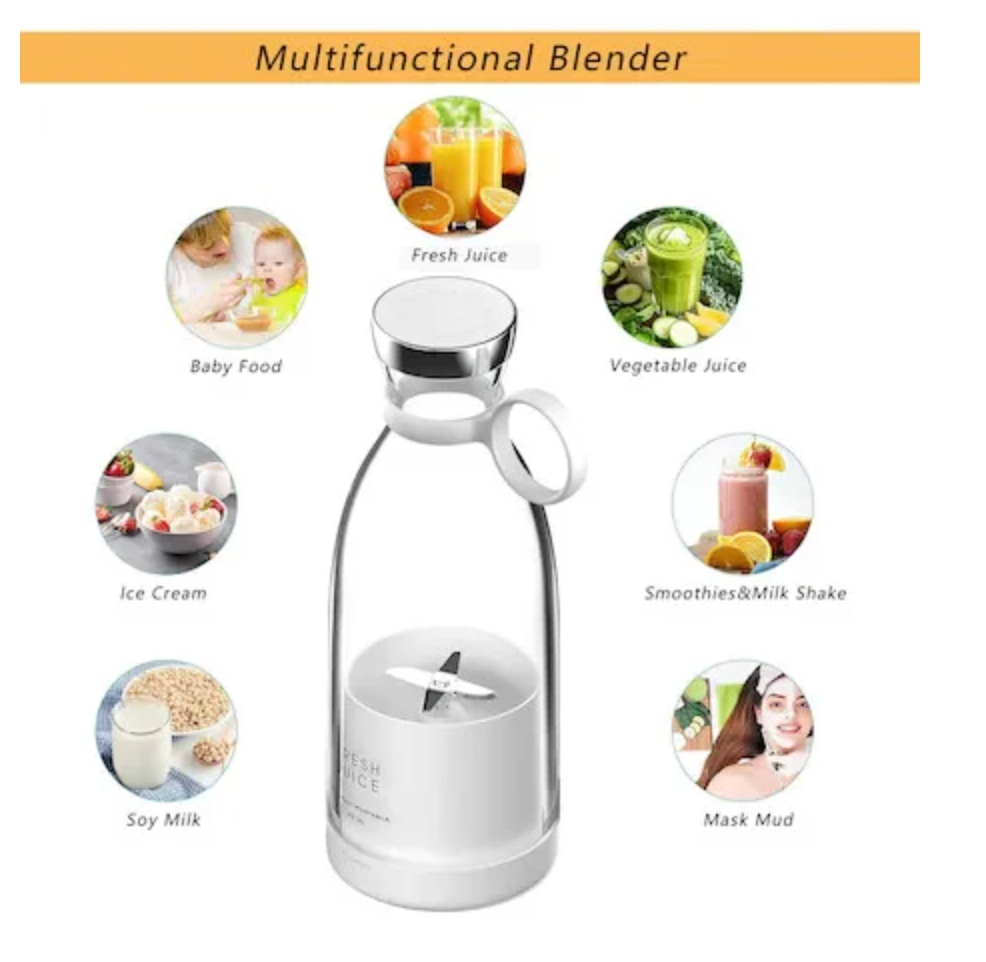 NOU : Mini Blender Electric, Incarcare Wireless, Portabil, Multifunctional, Curatare Usoara, Capacitate 350ml, 4 Lame 3D, Alb