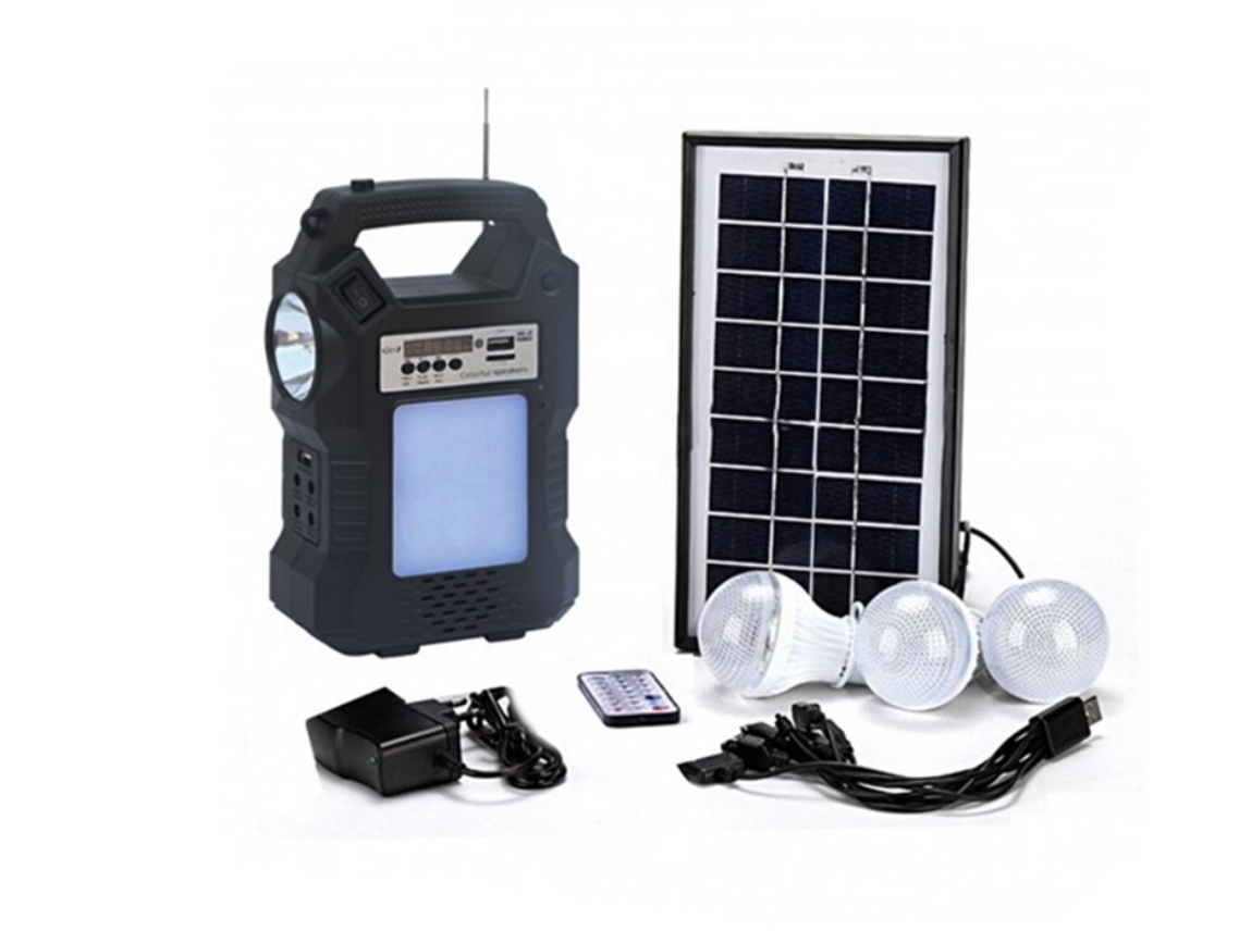 NOU: Kit Panou solar fotovoltaic, GD 8060, lanterna, 3 becuri LED, Radio FM, MP3