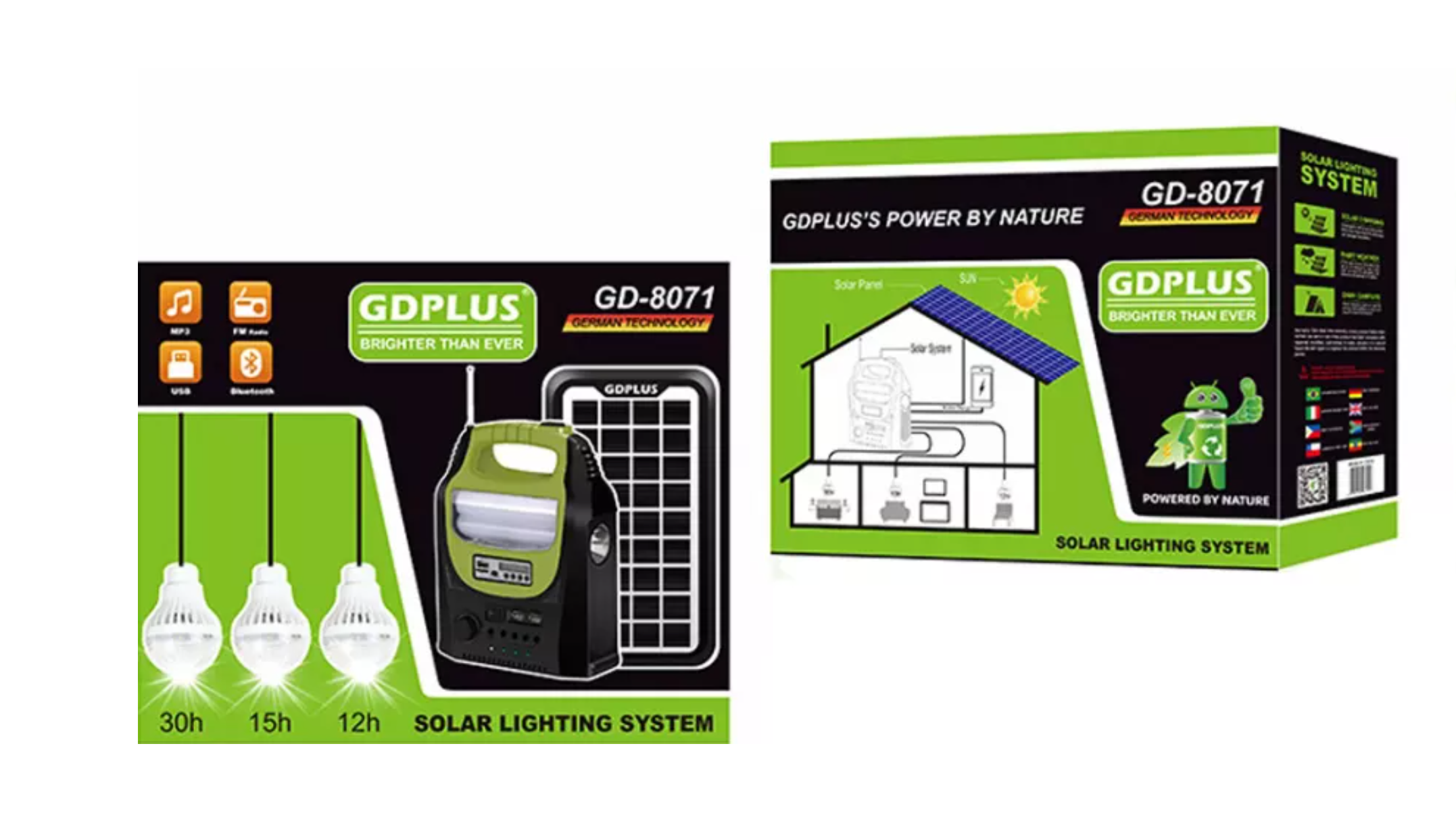 NOU: Sistem iluminare LED GD8071 panou solar 3 becuri