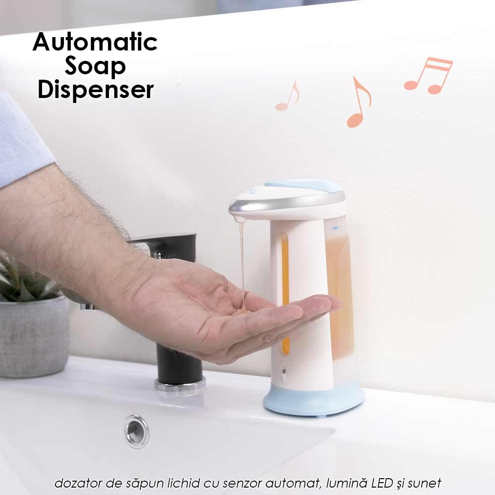 '- Automatic Soap Dispenser - Dozator De Sapun Lichid Cu Senzor Automat, Lumina LED Si Sunet