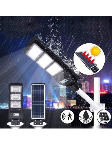 Lampa stradala 90W, felinar cu panou solar, senzor lumina, telecomanda + CADOU suport