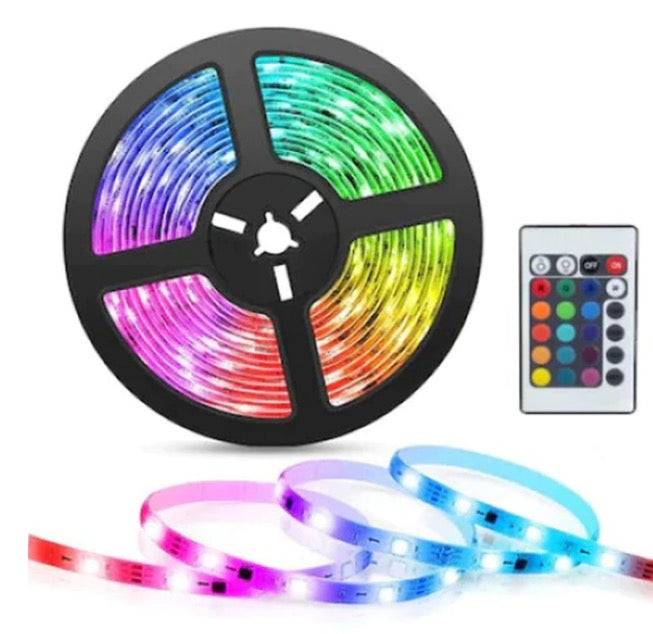 Banda LED RGB multicolor cu telecomanda 5 M, alimentare la priza