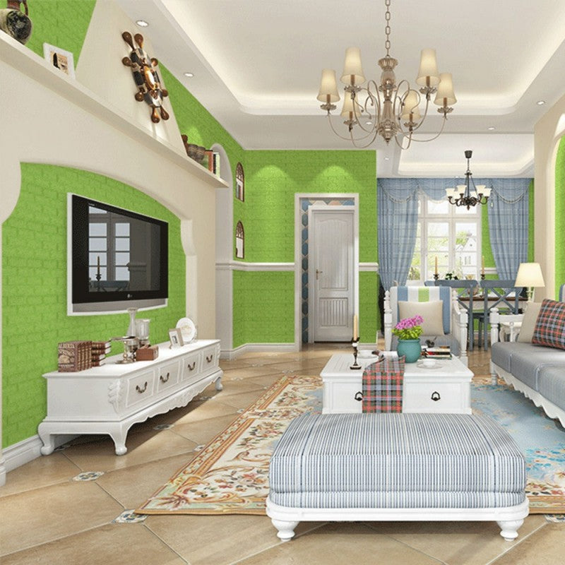 Set 5 x VERDE Tapet 3D Autoadeziv, Design Caramida, Rezistent La Apa, Usor De Curatat, Dimensiuni 77x70cm